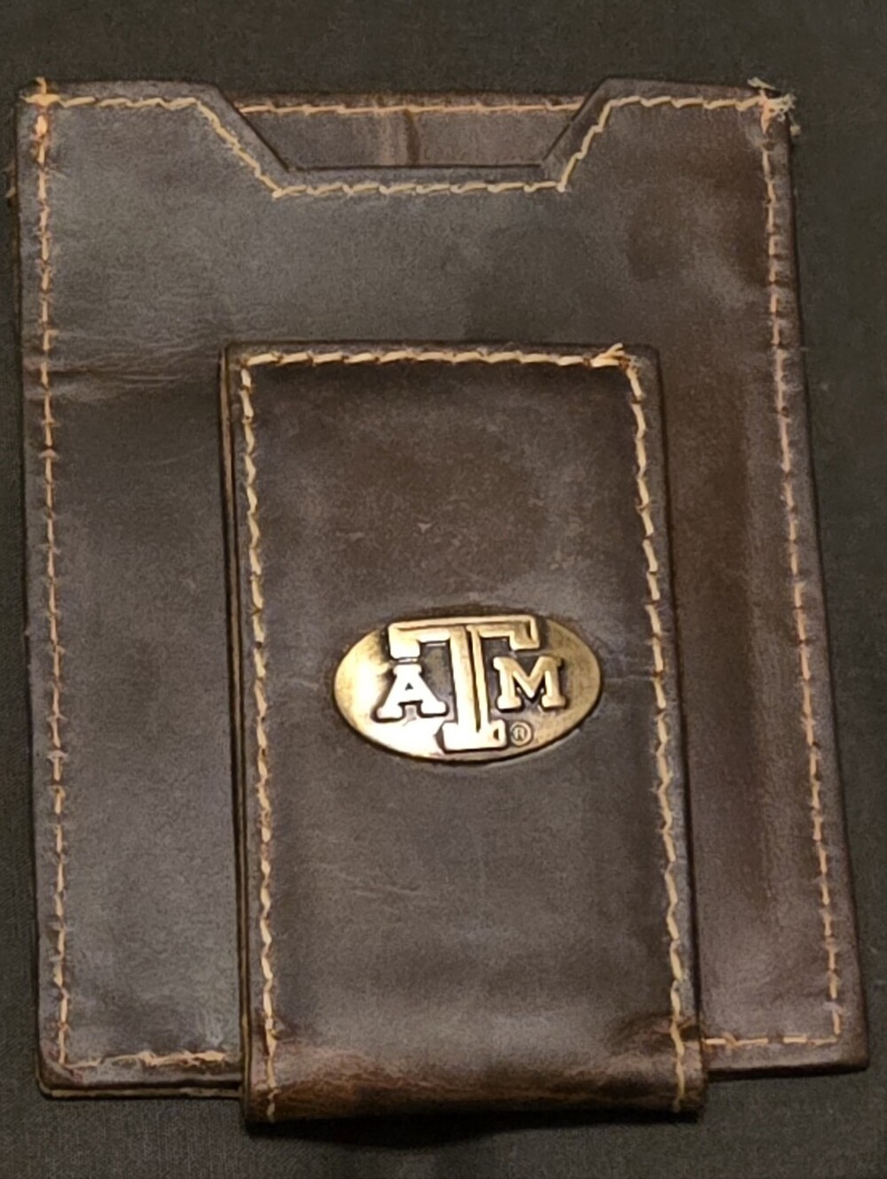 ATM Zep-Pro Brown Leather Magnetic Front Pocket Wallet Clear ID Window